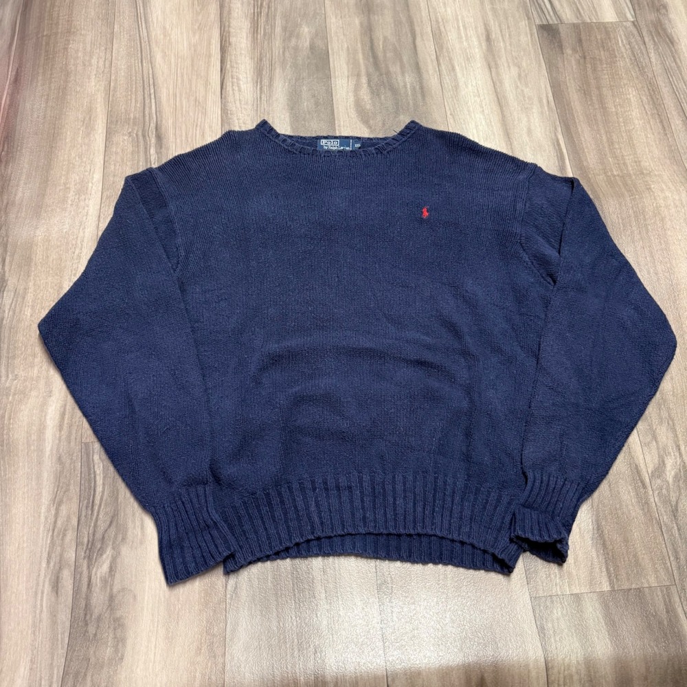 Polo Ralph Lauren Mens XXL Navy Blue Knit Crew Neck Pony Logo Sweater 1416